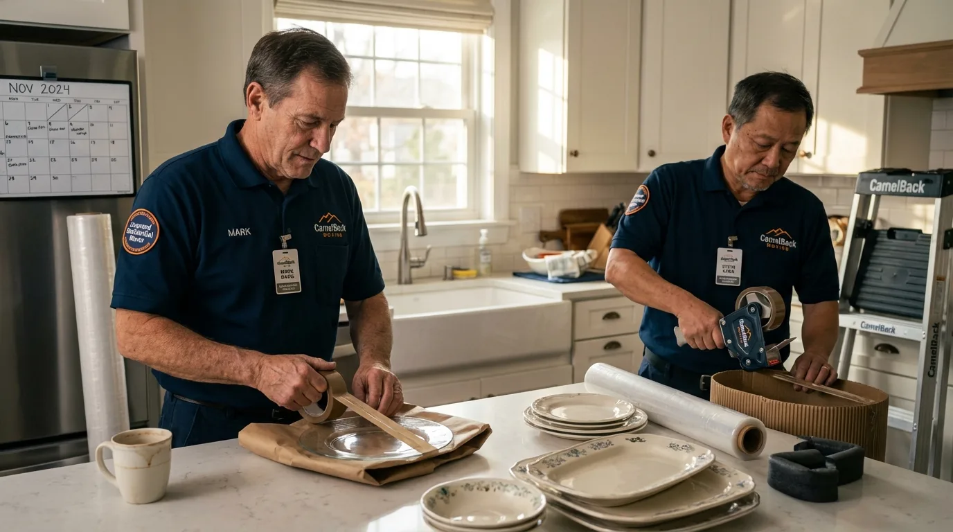 Professional crew packing kitchen dishware in New Castle, KY